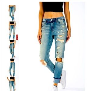 Distressed splatter jeans- hot seller.